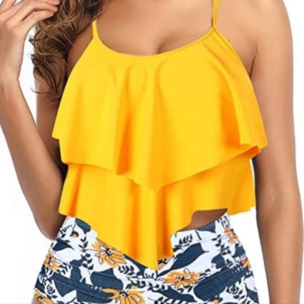 Sunny Yellow Ruffled Bikini Top